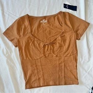 NWT Hollister Women's Tan Crop Top with Front Ties